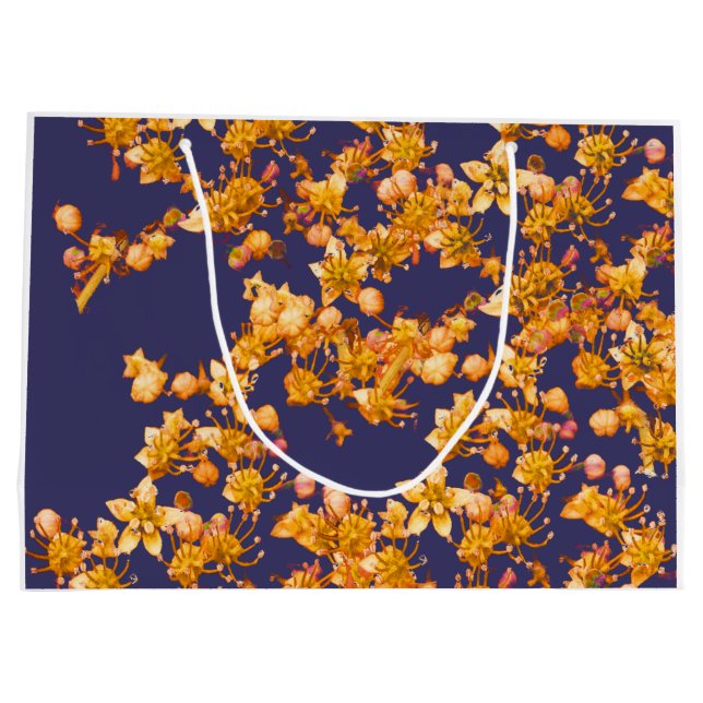 Sacola Para Presentes Grande Hortênsia Laranja e Azul Marinho (Verso)