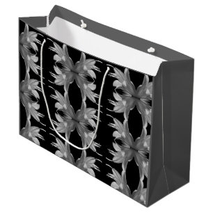 Sacola Para Presentes Grande Hosta Flower Artística Elegante Preto e Branco