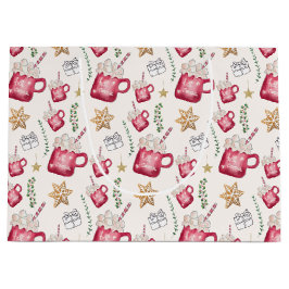 Sacola Para Presentes Grande Hot Cocoa Holiday Party Watercolor Art