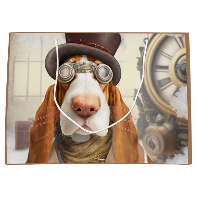 Sacola Para Presentes Grande Hound Basset Steampunk (Frente)