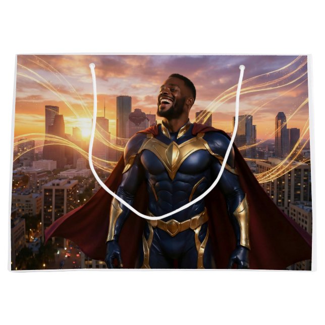 SACOLA PARA PRESENTES GRANDE HOUSTON - SUPERHERO (Frente)