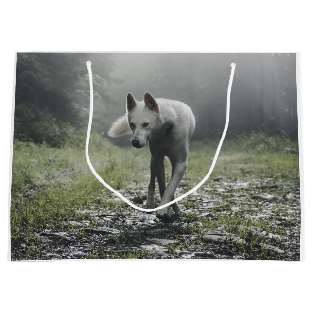 Sacola Para Presentes Grande Husky Siberiano Branco (Frente)