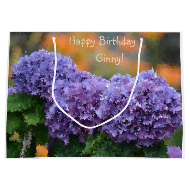 Sacola Para Presentes Grande Hydrangea "Parabéns Impressionista" (Frente)