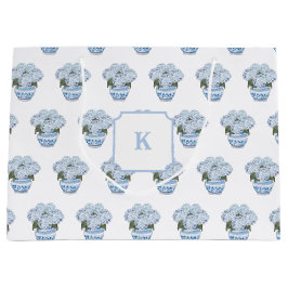 Sacola Para Presentes Grande Hydrangeas Azuis no Pote Chinoiserie