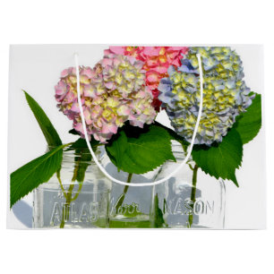 Sacola Para Presentes Grande Hydrangeas e Mason jar