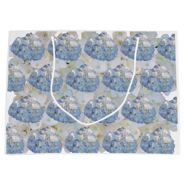 Sacola Para Presentes Grande Hydrangeas Elegantes Azul e Branco (Frente)