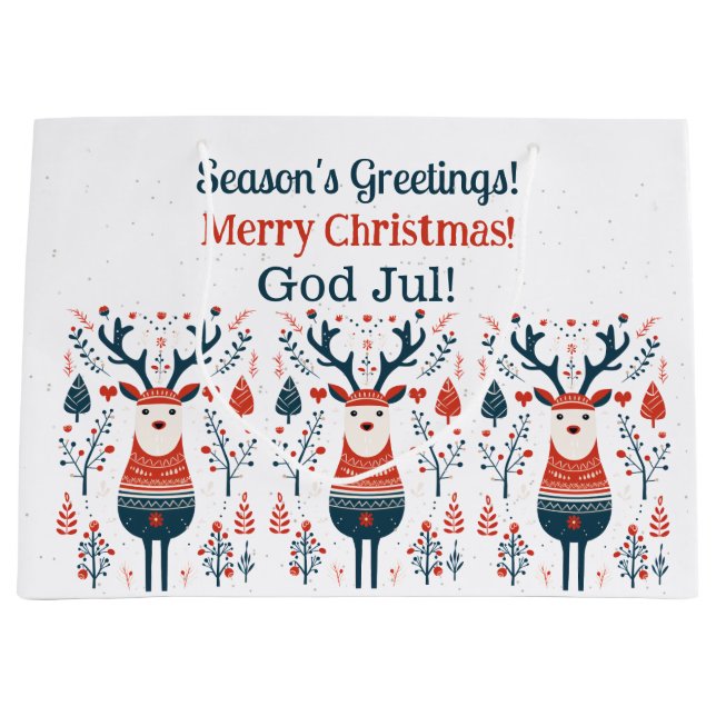 Sacola Para Presentes Grande Hygge Christmas Deer Design - Scandi Personalizáve (Frente)