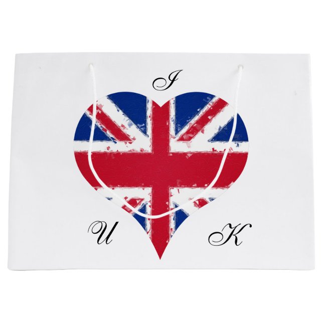 Sacola Para Presentes Grande I Heart UK England British Flag (Frente)