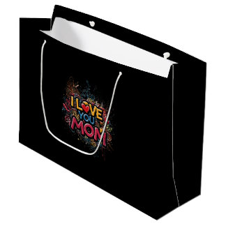 Sacola Para Presentes Grande I Love You Mom / Bolsa de Regalo Estilo Grafiti