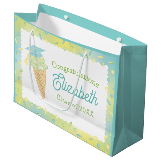 Sacola Para Presentes Grande Ice Cream Graduation Party Blue Green (Frente inclinada)
