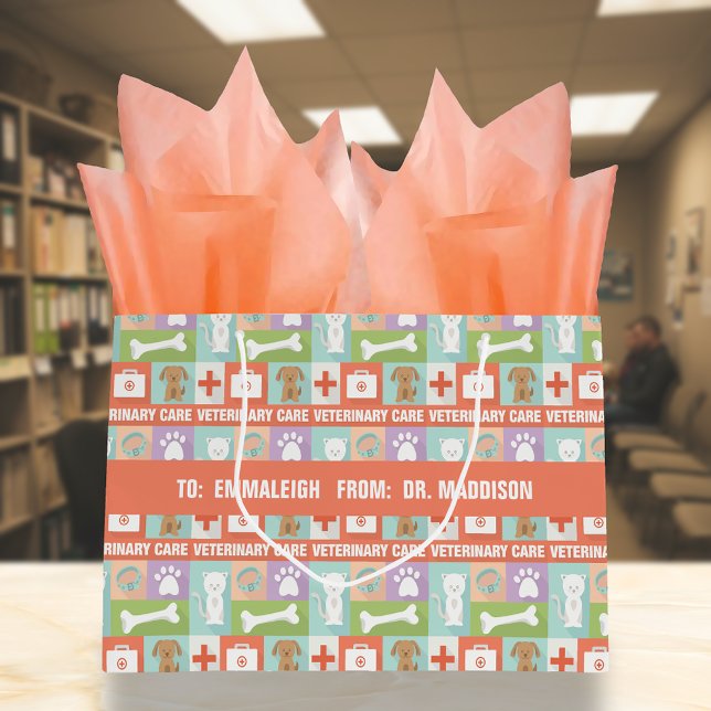 Sacola Para Presentes Grande Ícone de Veterinário Profissional Desenhado (Criador carregado)