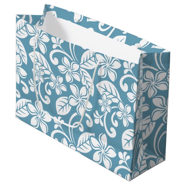 SACOLA PARA PRESENTES GRANDE ILHA PLUMÉRIA (AZUL SLATE) (Frente inclinada)