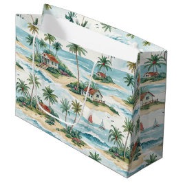 SACOLA PARA PRESENTES GRANDE ILHA TROPICAL COM UMA CABANA DE PRAIA & ÁRVORES