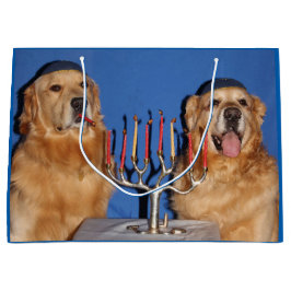 Sacola Para Presentes Grande Iluminação de Hanukkah Menorah do golden retriever