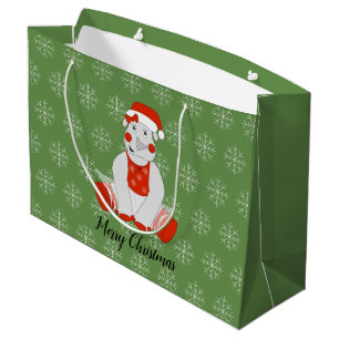 Sacola Para Presentes Grande ilusima Ballerina Rhino Flocos de neve de Natal