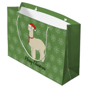 Sacola Para Presentes Grande ilusima Llama Natal Floco de Neve Verde