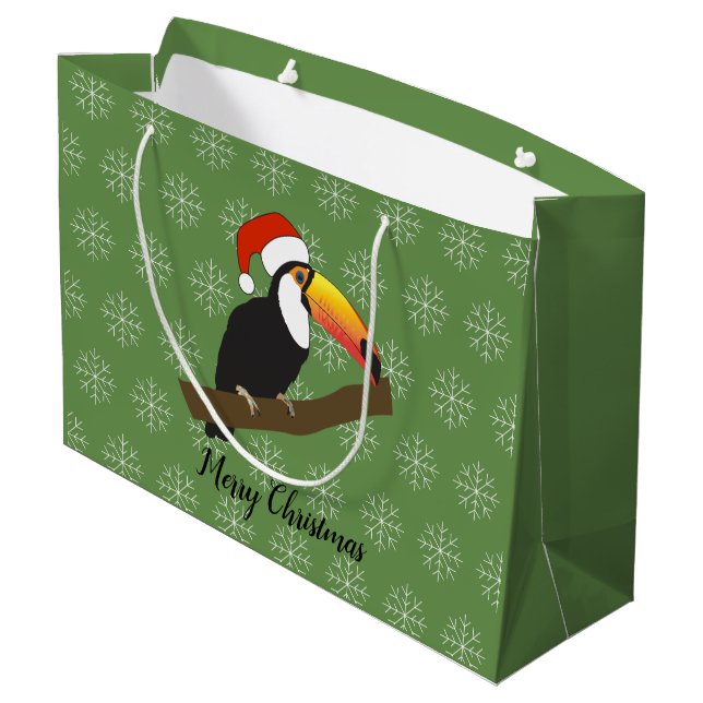 Sacola Para Presentes Grande ilusima Toucan Natal Snowflake Green (Verso inclinado)