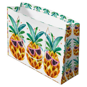 Sacola Para Presentes Grande Ilustração das Aquarelas do Abacaxi de Verão