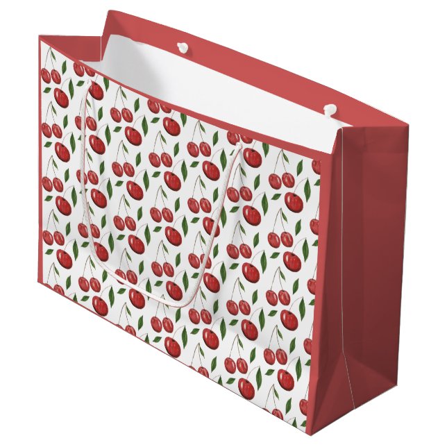 Sacola Para Presentes Grande Ilustração de Aquarela de Cerejas Doce (Frente inclinada)