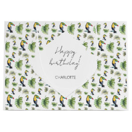 Sacola Para Presentes Grande Ilustração de Aquarela de Monstera Exótica em Touc