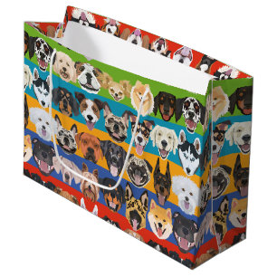 Sacola Para Presentes Grande Ilustração de cães coloridos de padrão uniform