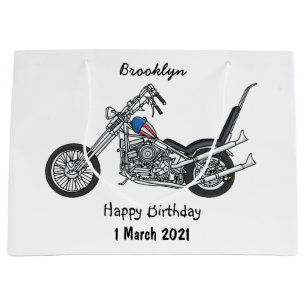 Sacola Para Presentes Grande Ilustração de desenho animado Chopper Motorcycle 1
