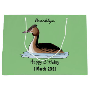 Sacola Para Presentes Grande ilustração de desenho animado de aves-cinzentas cr