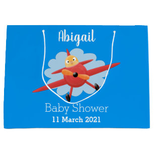 Sacola Para Presentes Grande Ilustração de desenho animado de avião vermelho