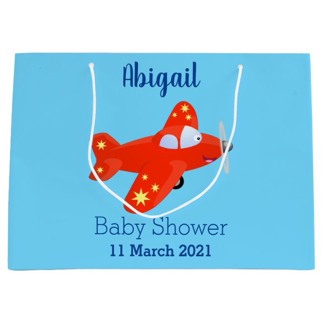 Sacola Para Presentes Grande Ilustração de desenho animado de avião vermelho-cl (Frente)