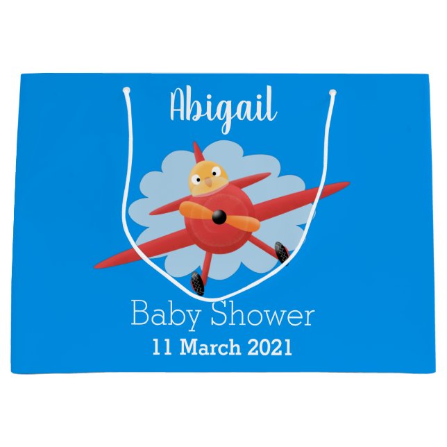 Sacola Para Presentes Grande Ilustração de desenho animado de avião vermelho-vo (Frente)