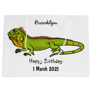 Sacola Para Presentes Grande Ilustração de desenho animado de iguana verde feli