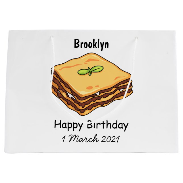 Sacola Para Presentes Grande Ilustração de desenho animado de Lasagna (Frente)