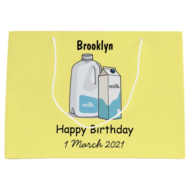 Sacola Para Presentes Grande Ilustração de desenho animado de leite (Frente)