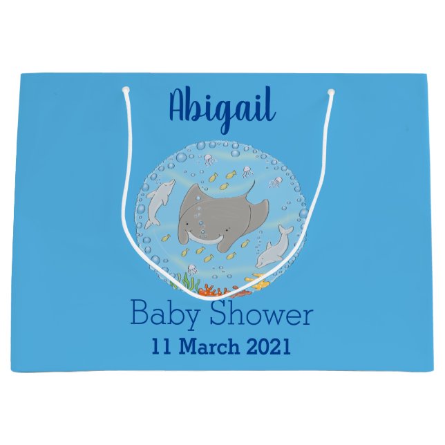 Sacola Para Presentes Grande Ilustração de desenho animado de manta-branca e bo (Frente)