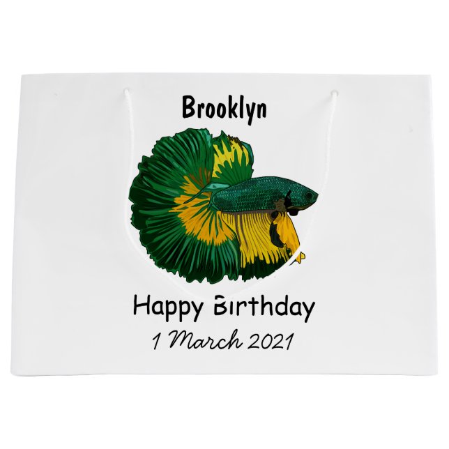 Sacola Para Presentes Grande Ilustração de desenho animado de peixe lutador sia (Frente)