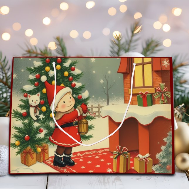 Sacola Para Presentes Grande Ilustração de natais vintages (Criador carregado)