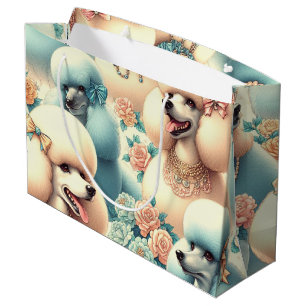 Sacola Para Presentes Grande Ilustração de Poodle Sem Costura Vintage