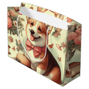 Sacola Para Presentes Grande Ilustração do Cardião Vintage Welsh Corgi