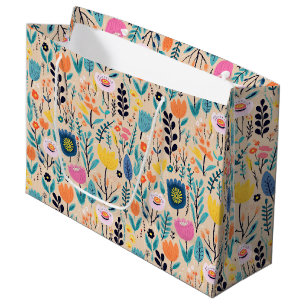Sacola Para Presentes Grande Ilustração Floral Moderna Simples de Arte Popular