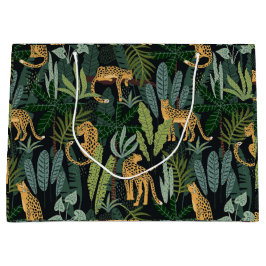 Sacola Para Presentes Grande Ilustração Floresta Selva Leopardo Sem Costura