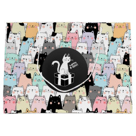 Sacola Para Presentes Grande Ilustração Sem Costura Cats Aniversário