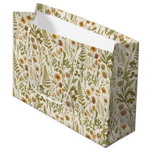 Sacola Para Presentes Grande Ilustrações Botânicas Meadowcore Flores Gramíneas
