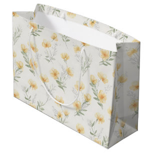 Sacola Para Presentes Grande Impressão Botânica de Flores Silvestres Amarelas C
