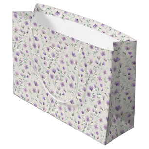 Sacola Para Presentes Grande Impressão Botânica de Flores Silvestres Purple Cot