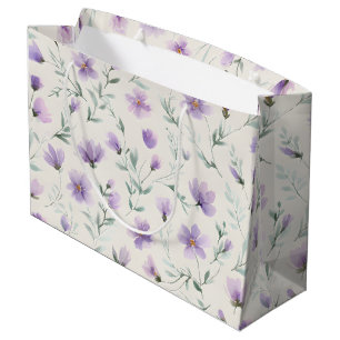 Sacola Para Presentes Grande Impressão Botânica de Flores Silvestres Purple Cot