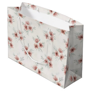 Sacola Para Presentes Grande Impressão Botânica de Flores Silvestres Rosa Cotta