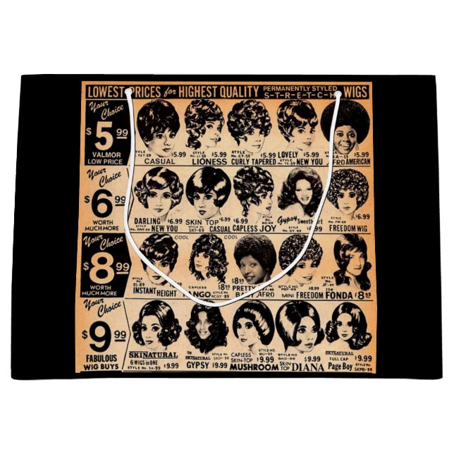 Sacola Para Presentes Grande impressão de anúncio de peruca no início dos anos  (Frente)