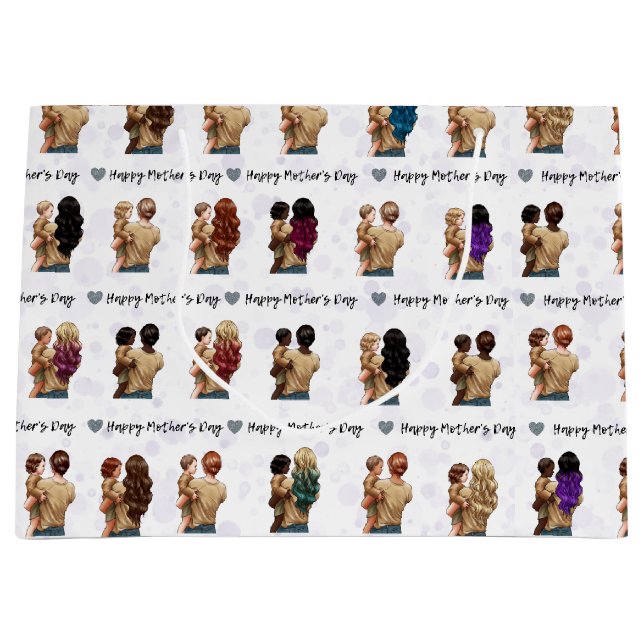 Sacola Para Presentes Grande Impressão de Aquarela de Dia de as mães Feliz Saco (Frente)