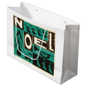 Sacola Para Presentes Grande Impressão de bloco verde de Noel
