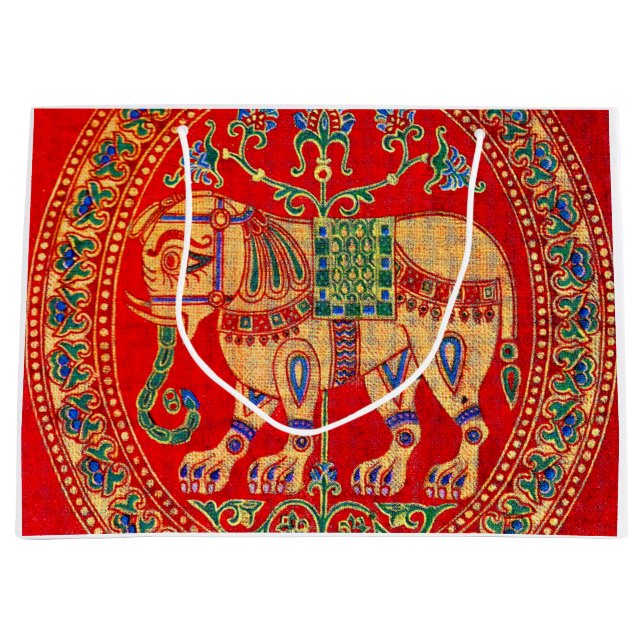 Sacola Para Presentes Grande impressão de elefantes da Índia Oriental (Frente)